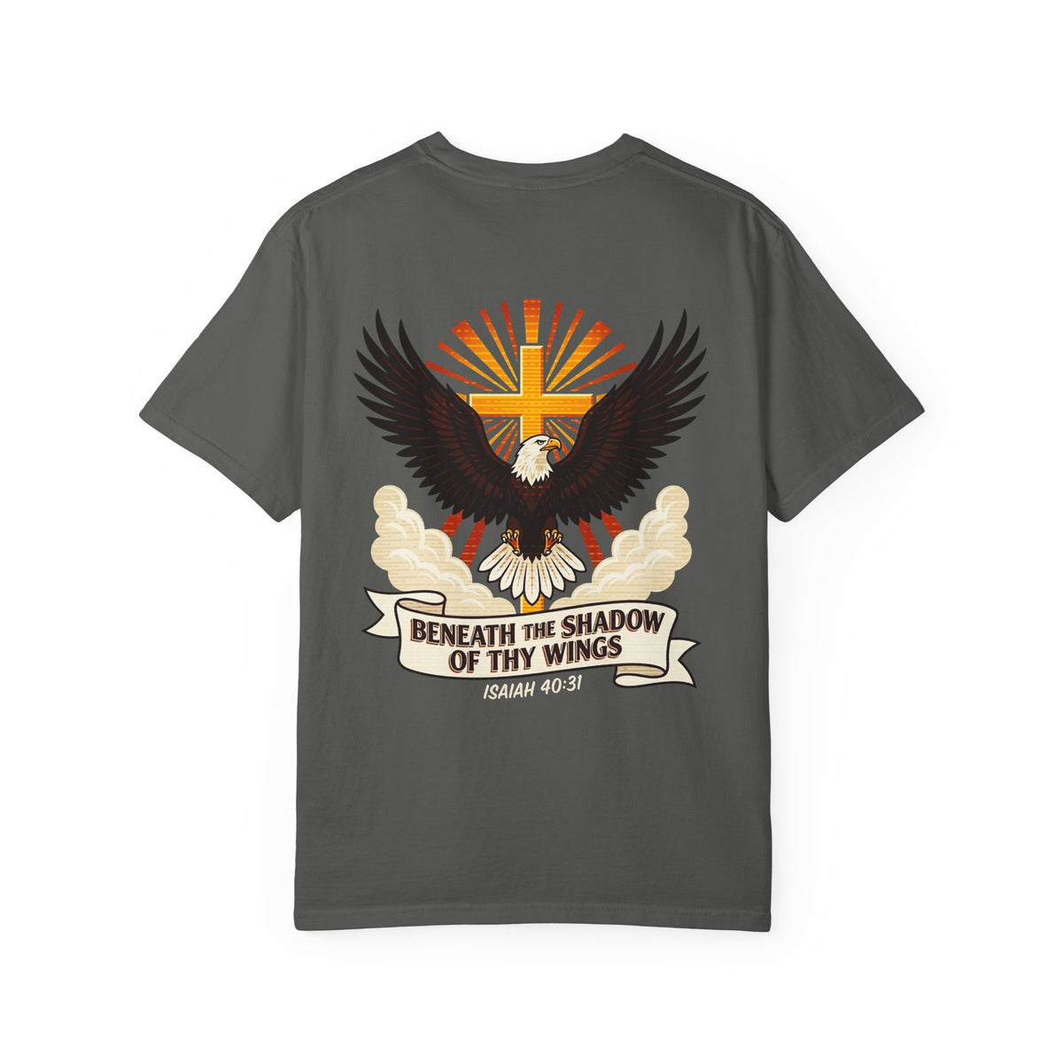 Christian Eagle Cross T‑Shirt — "Beneath the Shadow of Thy Wings" (Isaiah 40:3)