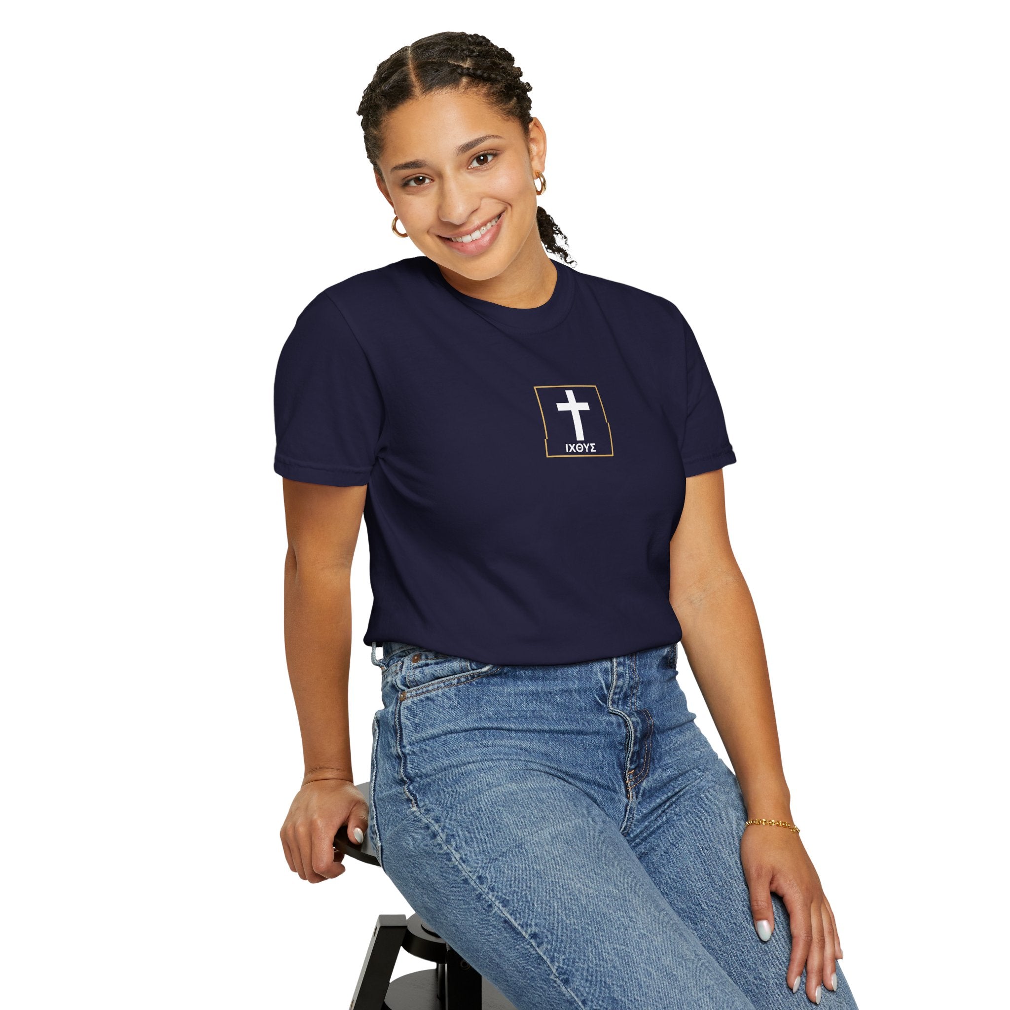 Christian Cross T-Shirt — "Follow Me and I Will Make You Fishers of Men" Back Graphic