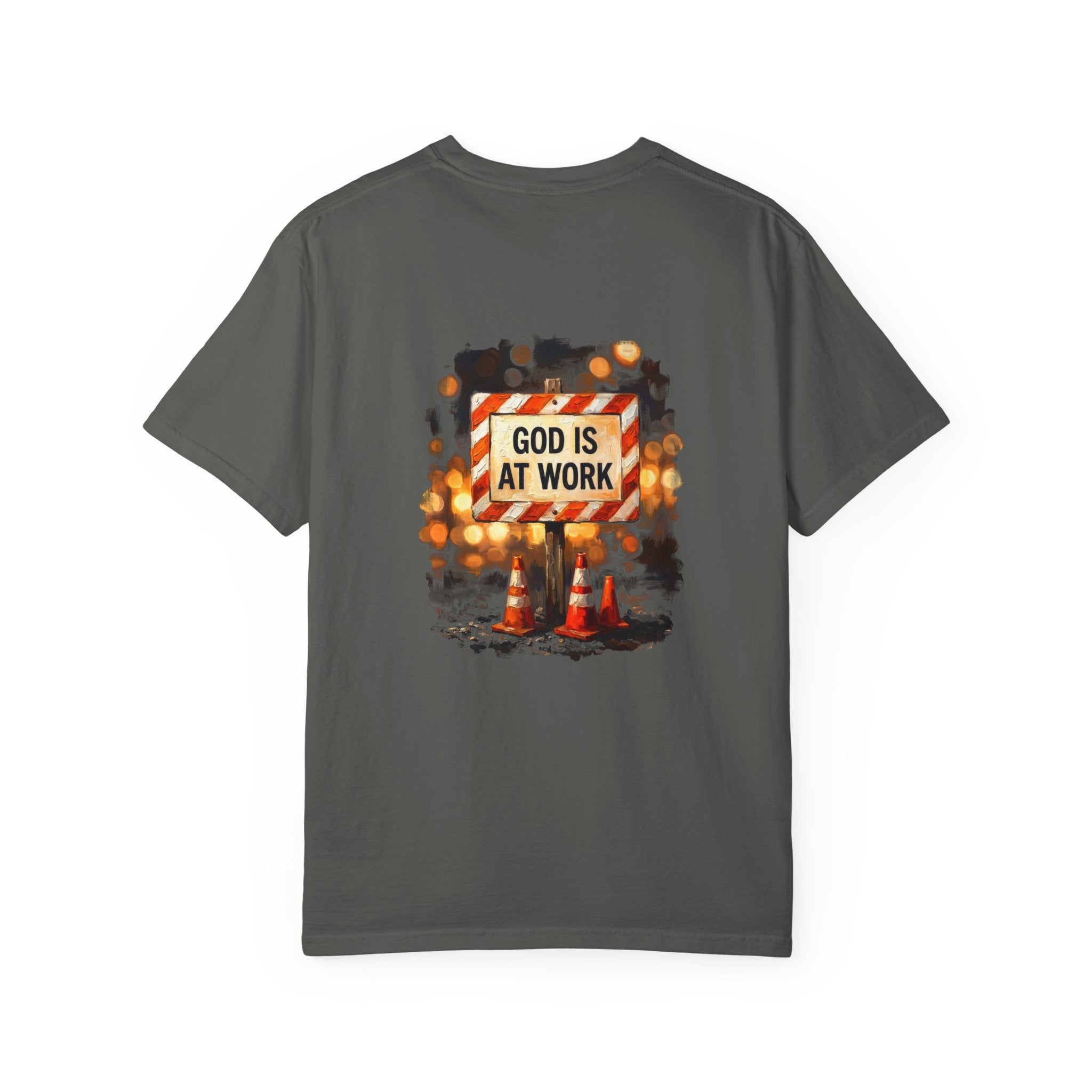 Christian T-Shirt — "God Is At Work" Cross Graphic Tee