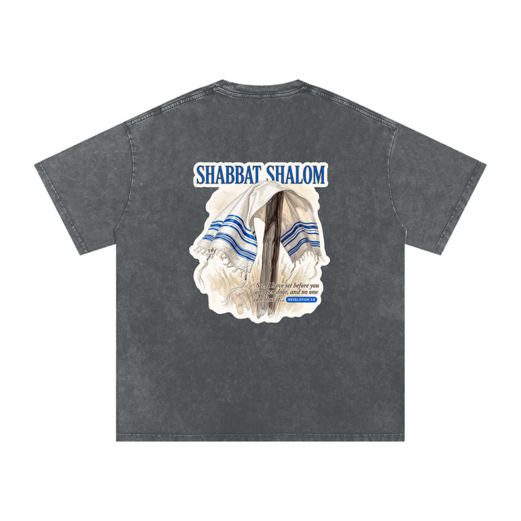Shabbat Shalom Snow Washed Oversized Cotton T-Shirt