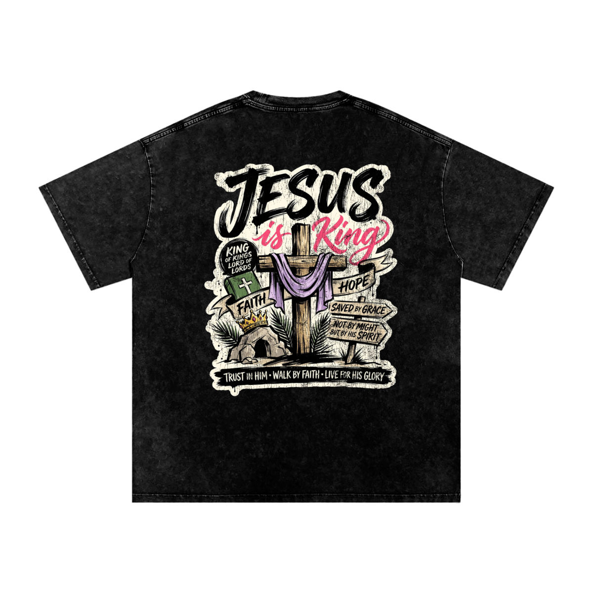 Jesus is King Snow Washed Oversized Cotton T-Shirt
