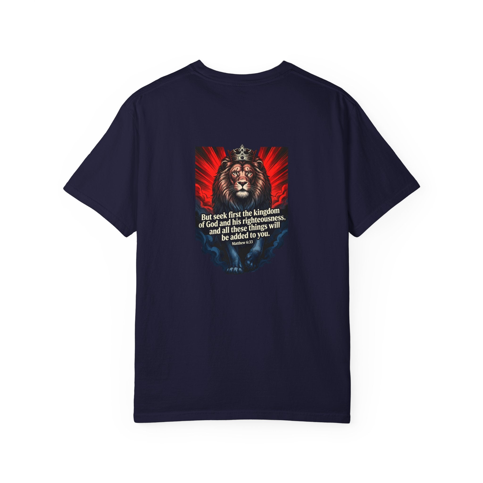 Christian Lion T-Shirt — 'But seek first the kingdom of God' Scripture Tee