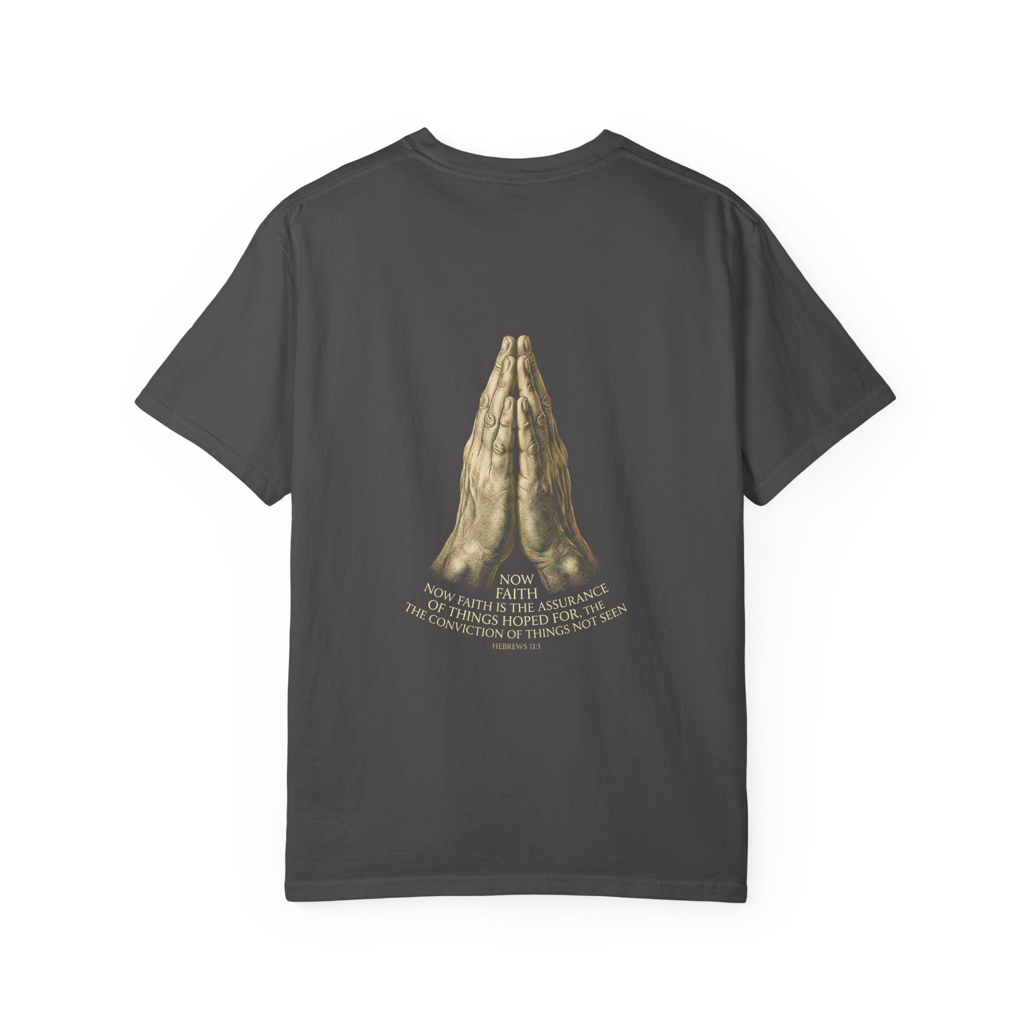 Prayer Hands Cross T‑Shirt — Christian Faith Tee with Back Scripture Design