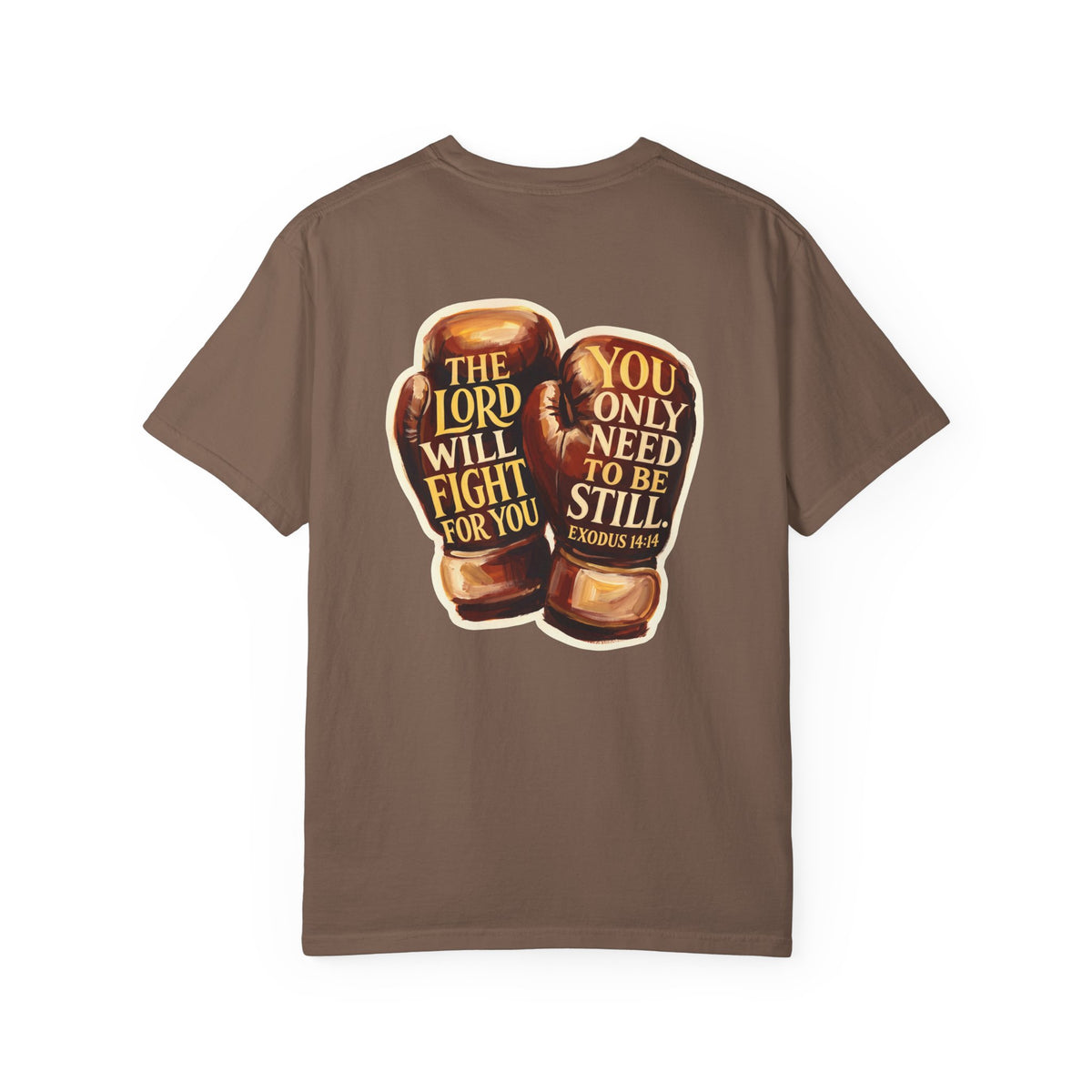 Christian Cross T-Shirt — “The Lord Will Fight For You / Be Still” Boxing Gloves Graphic