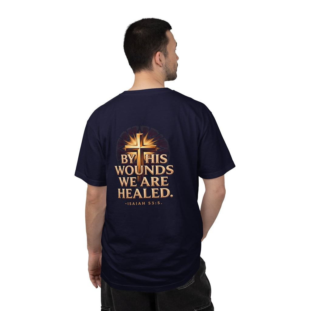 Christian Cross T-Shirt — "By His Wounds We Are Healed" Faith Tee
