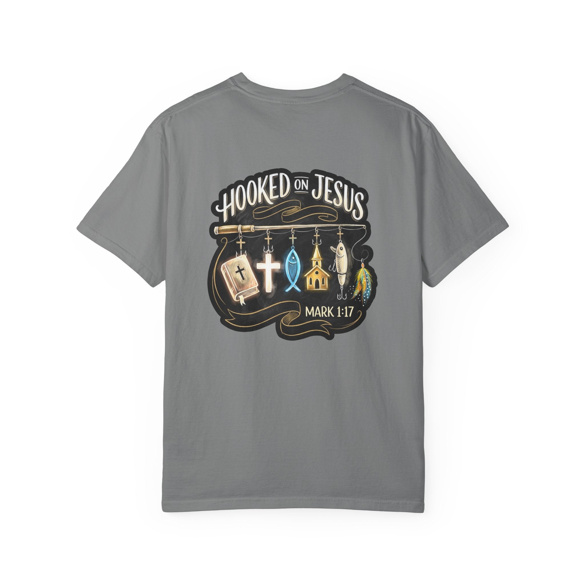 Hooked on Jesus T-Shirt — Christian Faith Graphic Tee (Mark 1:17)