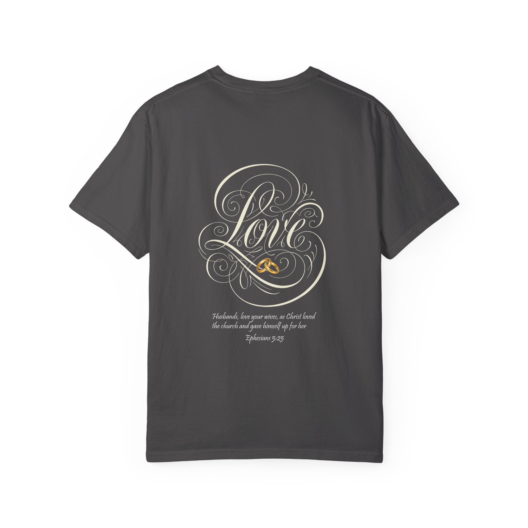 Christian Love Tee — Scripture Cross Back Design (1 John 4:19)