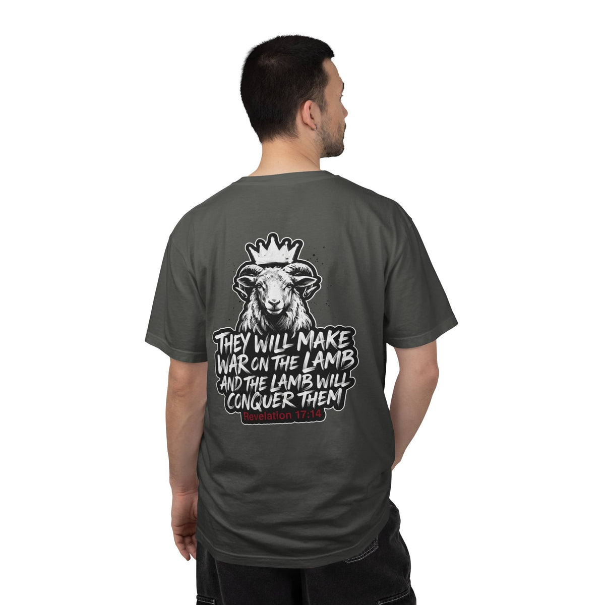 Christian Lamb Graphic T-Shirt — "They Will Make War on the Lamb" Back Design