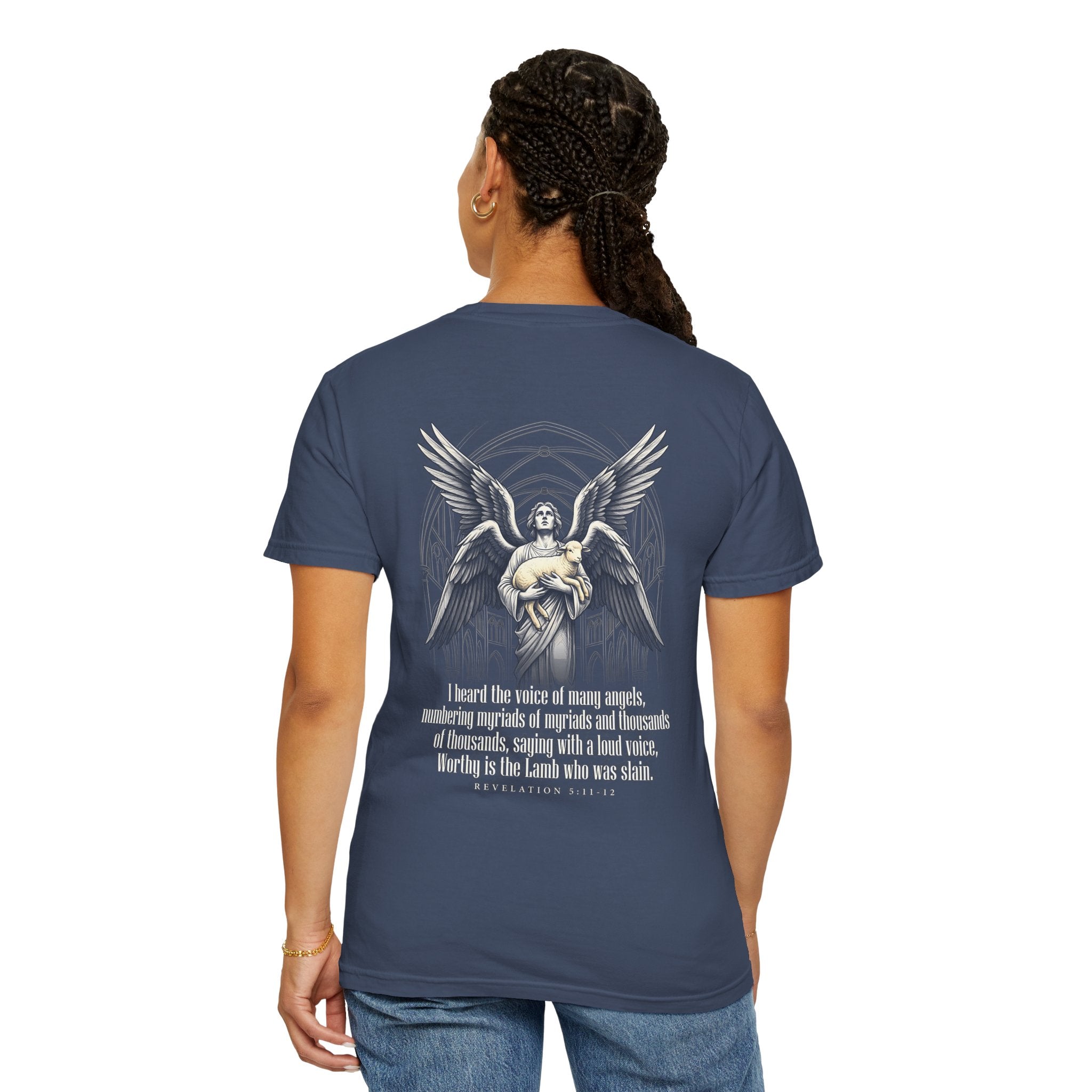 Christian Angel Cross T-Shirt — Inspirational Scripture Back Graphic