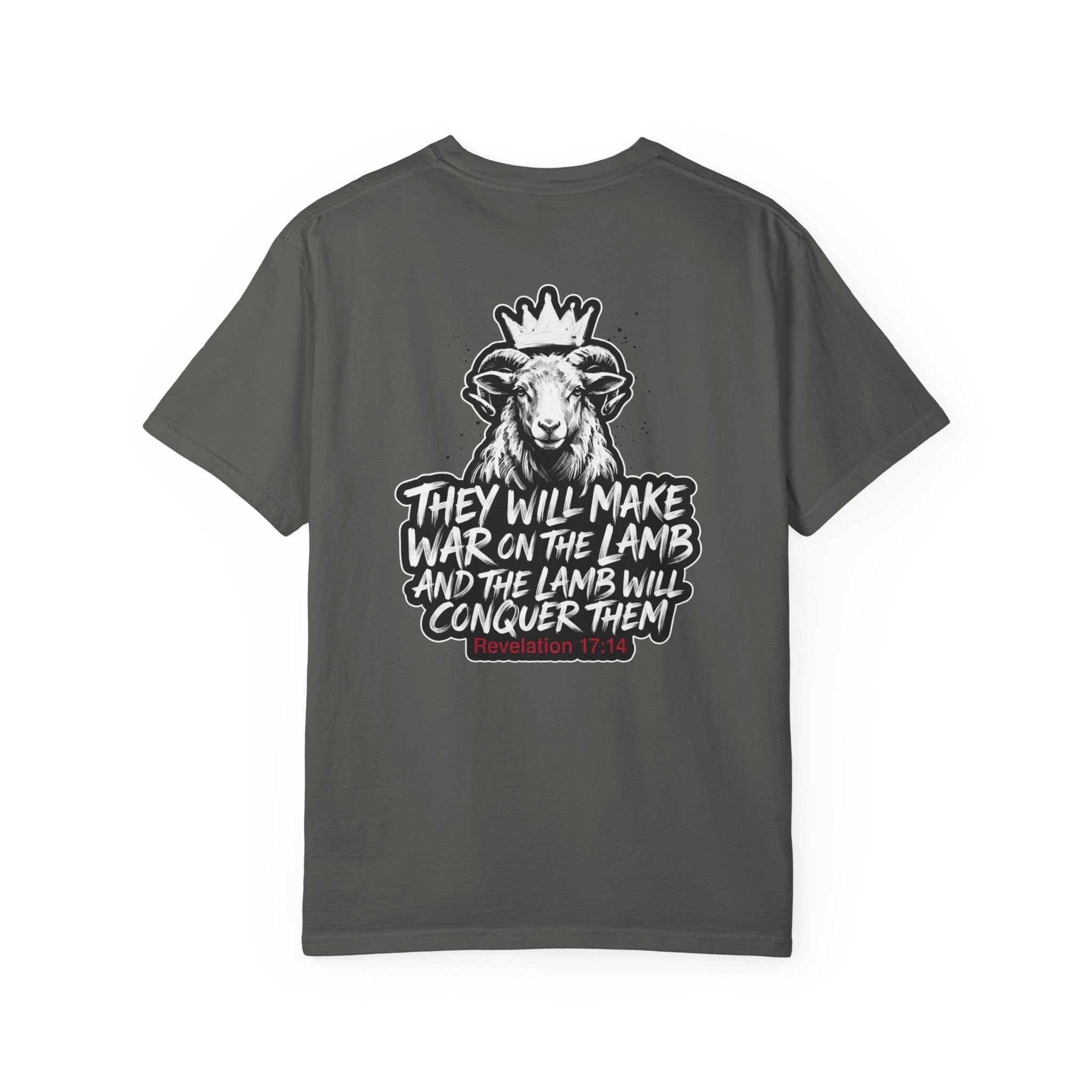Christian Lamb Graphic T-Shirt — "They Will Make War on the Lamb" Back Design