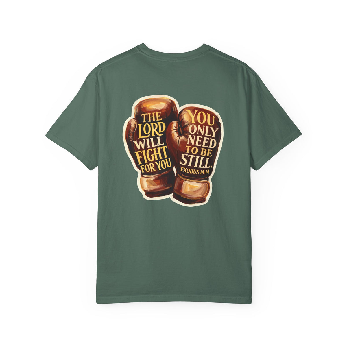 Christian Cross T-Shirt — “The Lord Will Fight For You / Be Still” Boxing Gloves Graphic