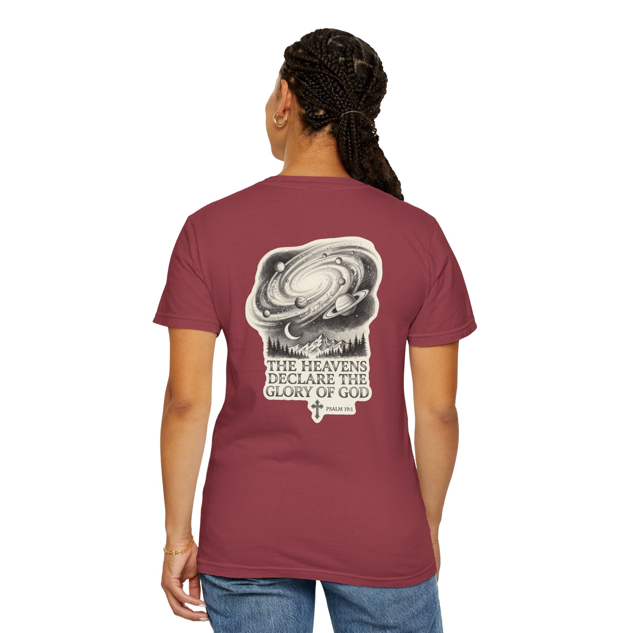 Christian T-Shirt — "The Heavens Declare the Glory of God" Back Graphic