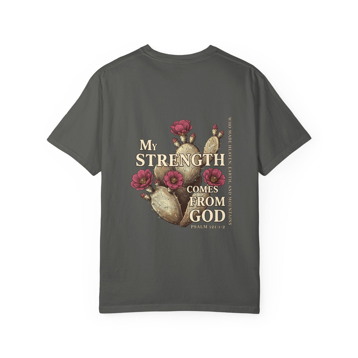 Christian Floral T‑Shirt — “My Strength Comes From God” Chest Cross Design