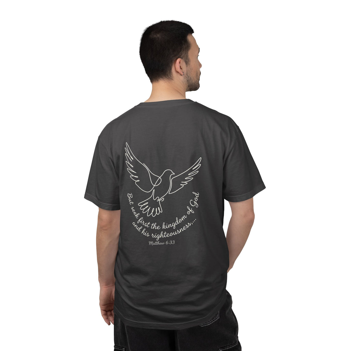 Faith Dove T-Shirt — Matthew 6:33 Scripture Cross Tee
