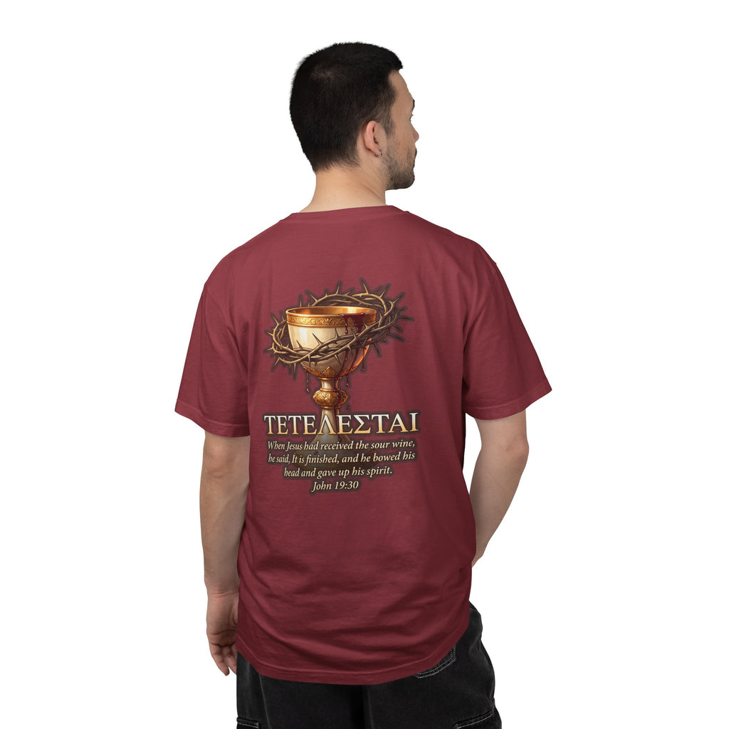 Christian Cross T-Shirt — 'Teteteazai' Chalice Scripture Tee (John 19:30)