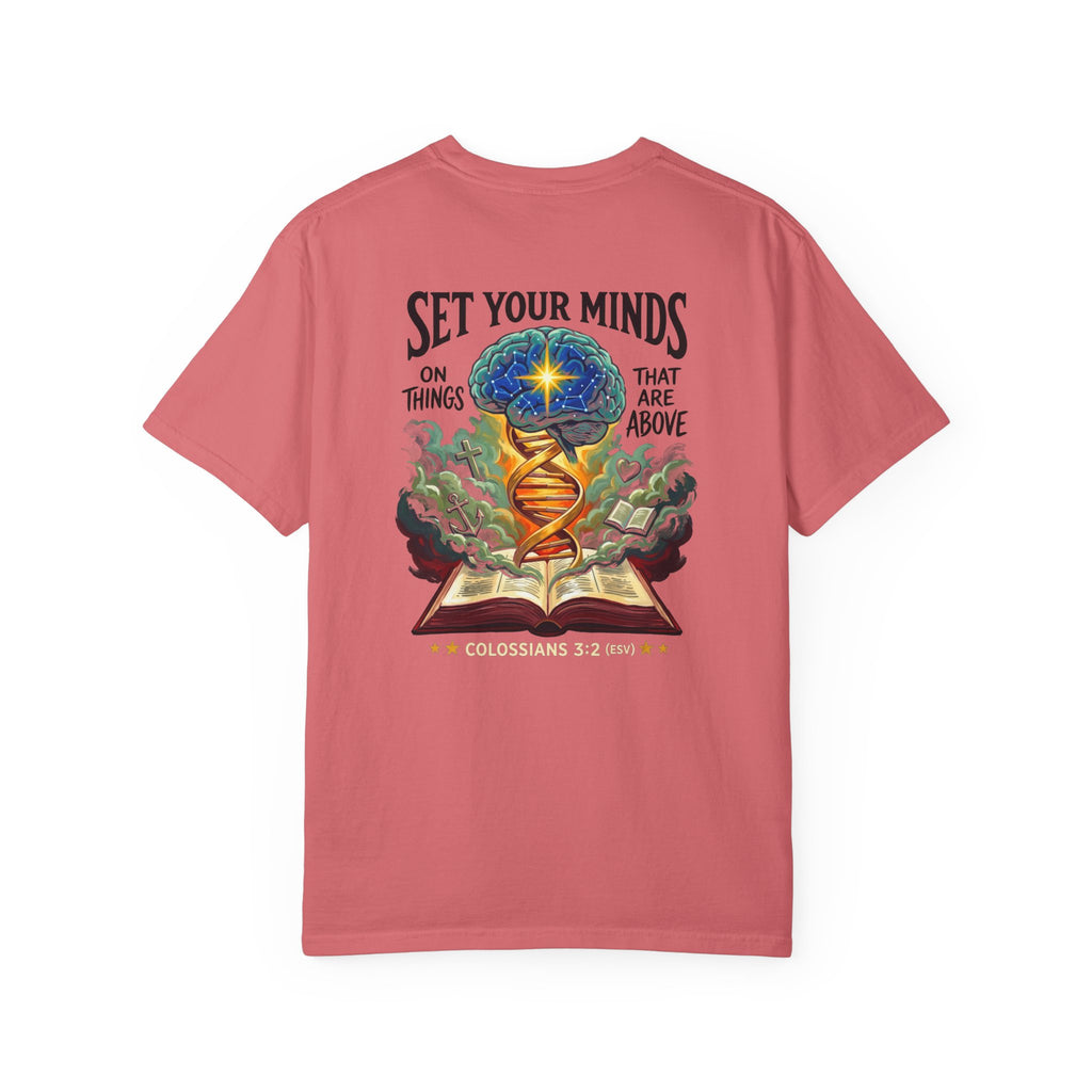 Christian "Set Your Minds" Graphic T-Shirt — Colossians 3:2 Bible Verse Tee