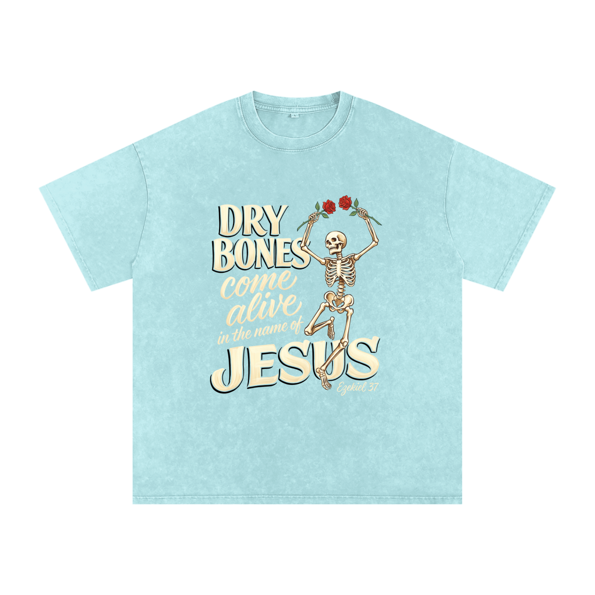Dry Bones Snow Washed Oversized Cotton T-Shirt