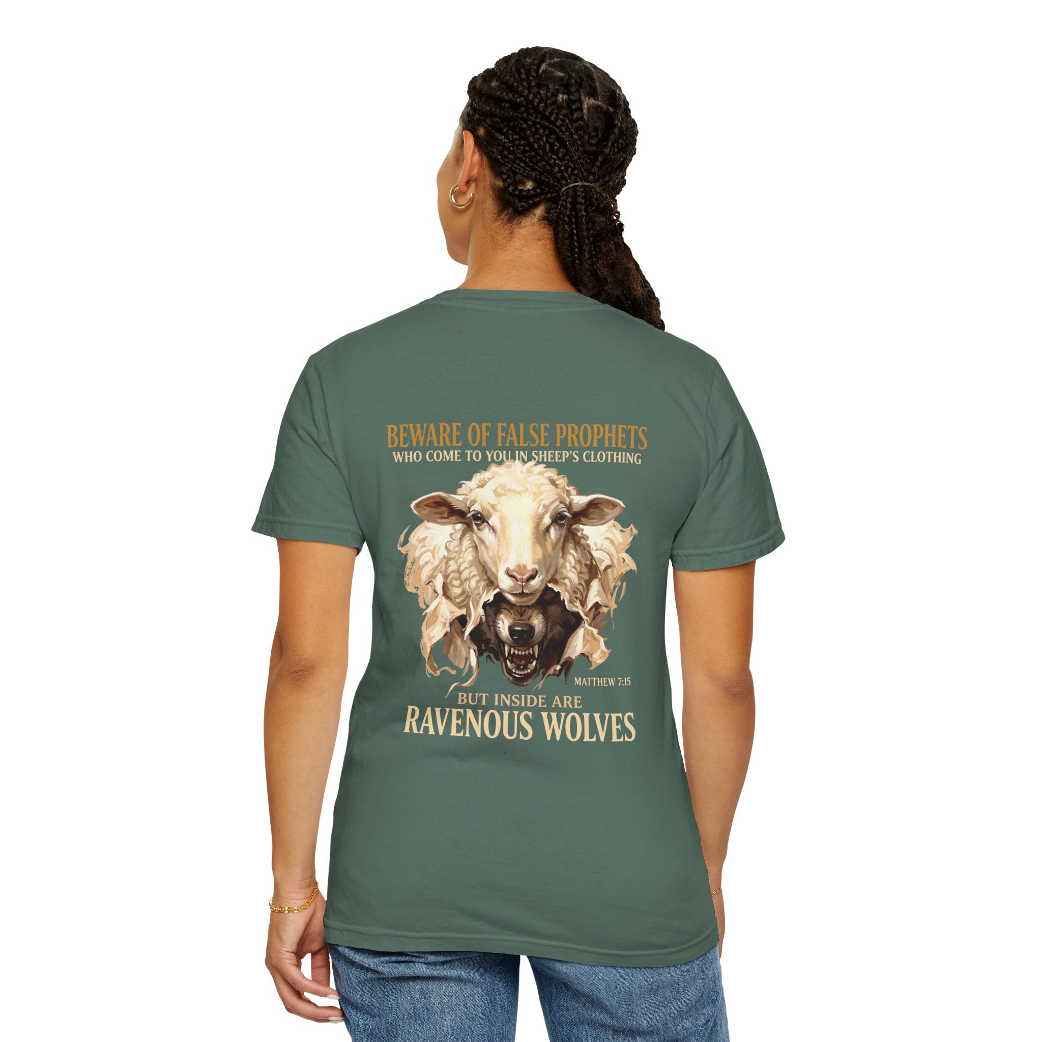 Christian Graphic T-Shirt — "Ravenous Wolves" Sheep & Cross Faith Tee