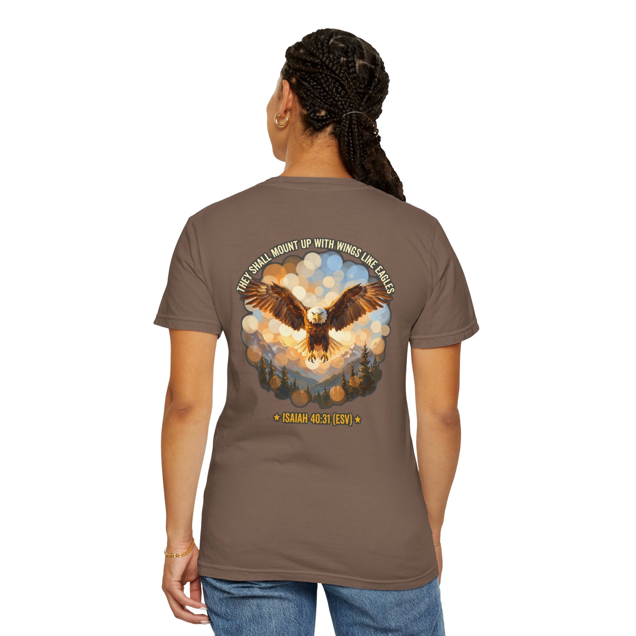 Eagle & Cross Christian T‑Shirt — "They Shall Mount Up with Wings" (Isaiah 40:31)