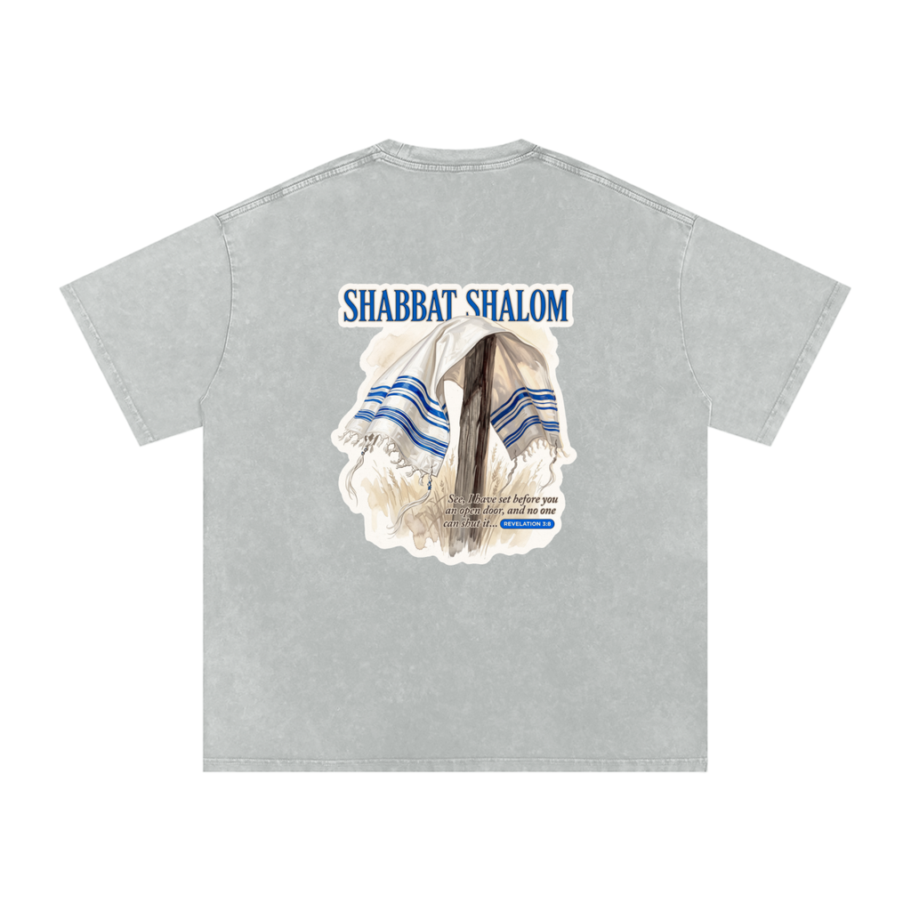 Shabbat Shalom Snow Washed Oversized Cotton T-Shirt