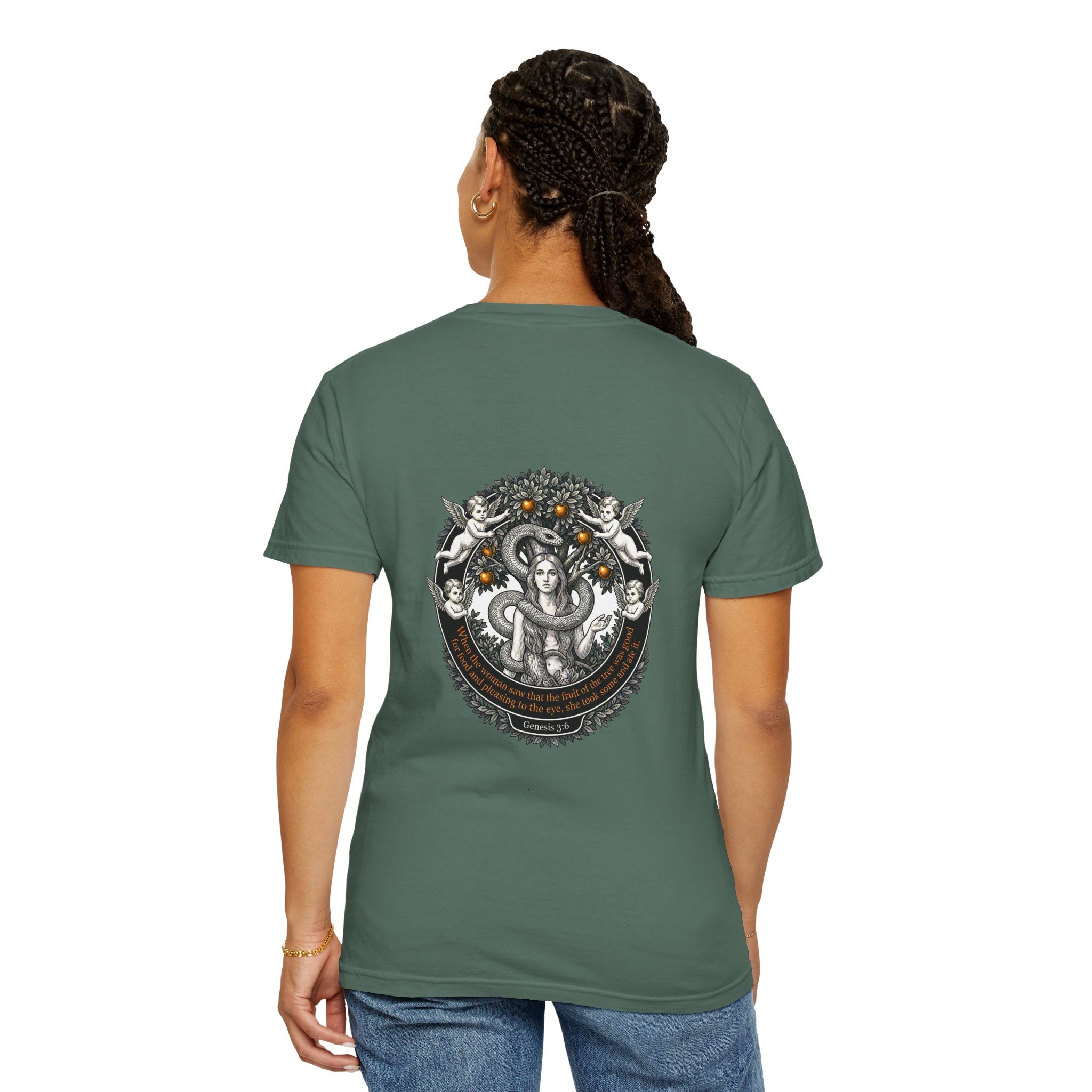 Religious Graphic T-Shirt — Vintage Cross Front & Ornate Back Illustration
