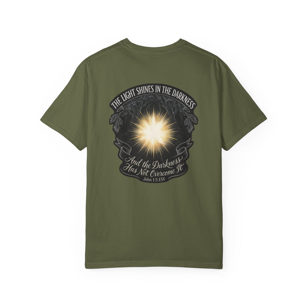 Christian T-Shirt – “The Light Shines in the Darkness” Graphic Tee