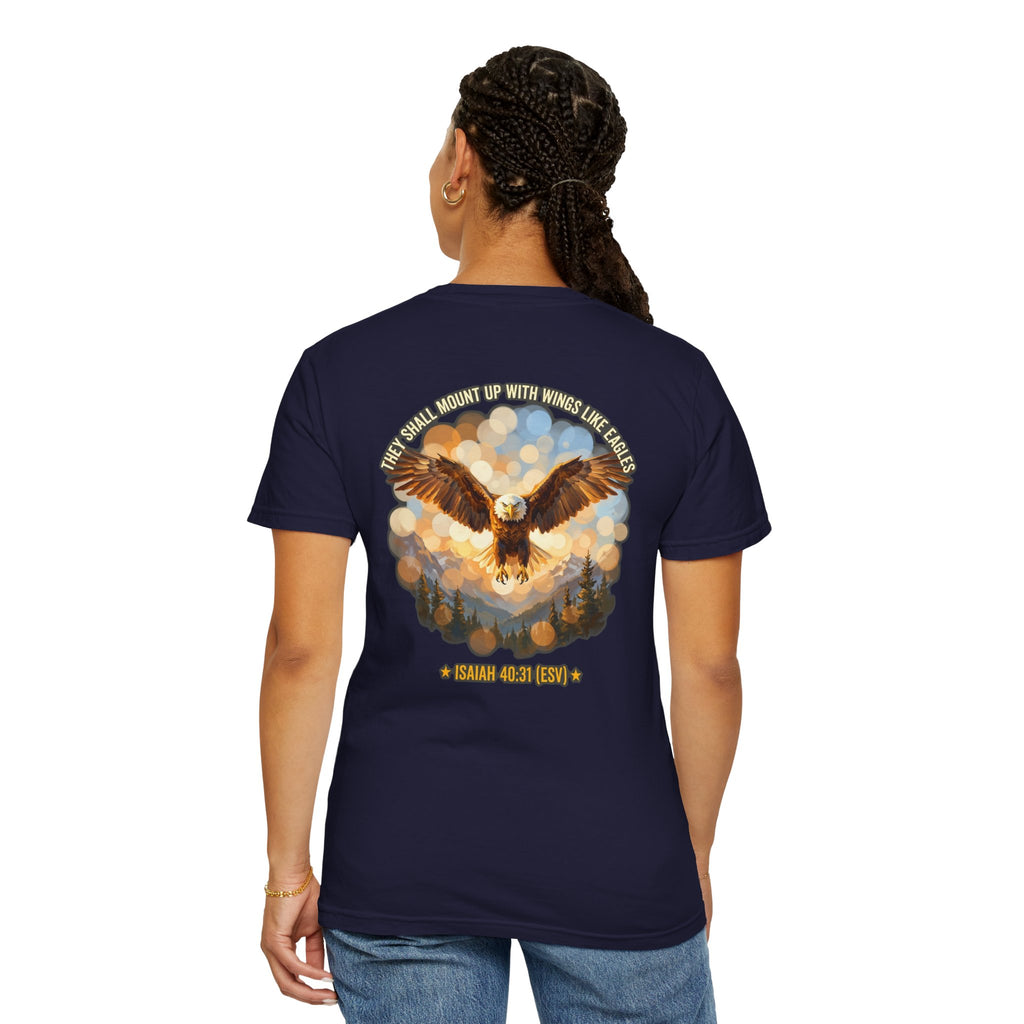 Eagle & Cross Christian T‑Shirt — "They Shall Mount Up with Wings" (Isaiah 40:31)