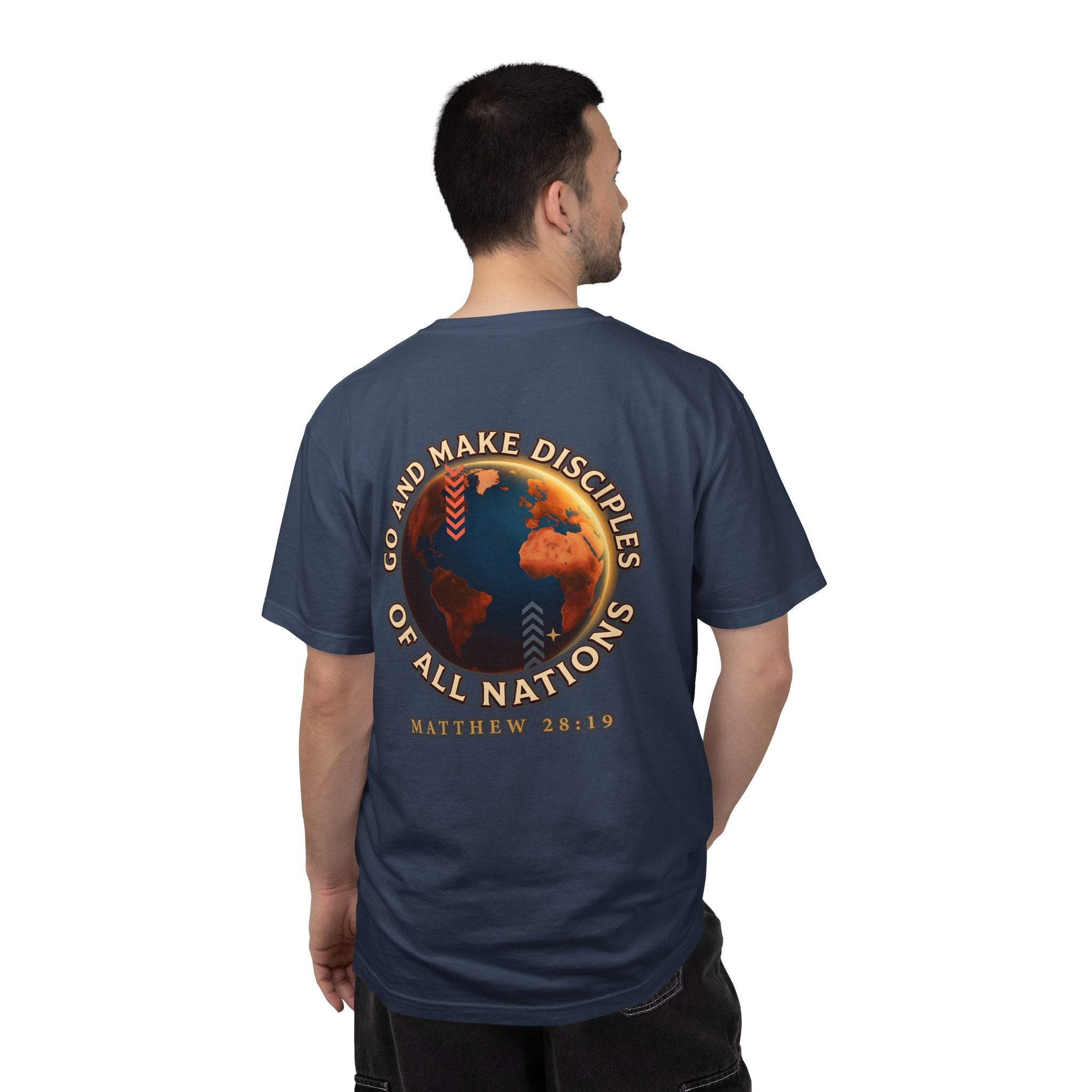 Christian T-Shirt — Cross Front & “Go and Make Disciples of All Nations” Matthew 28:19 Back