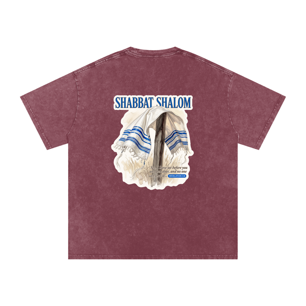 Shabbat Shalom Snow Washed Oversized Cotton T-Shirt