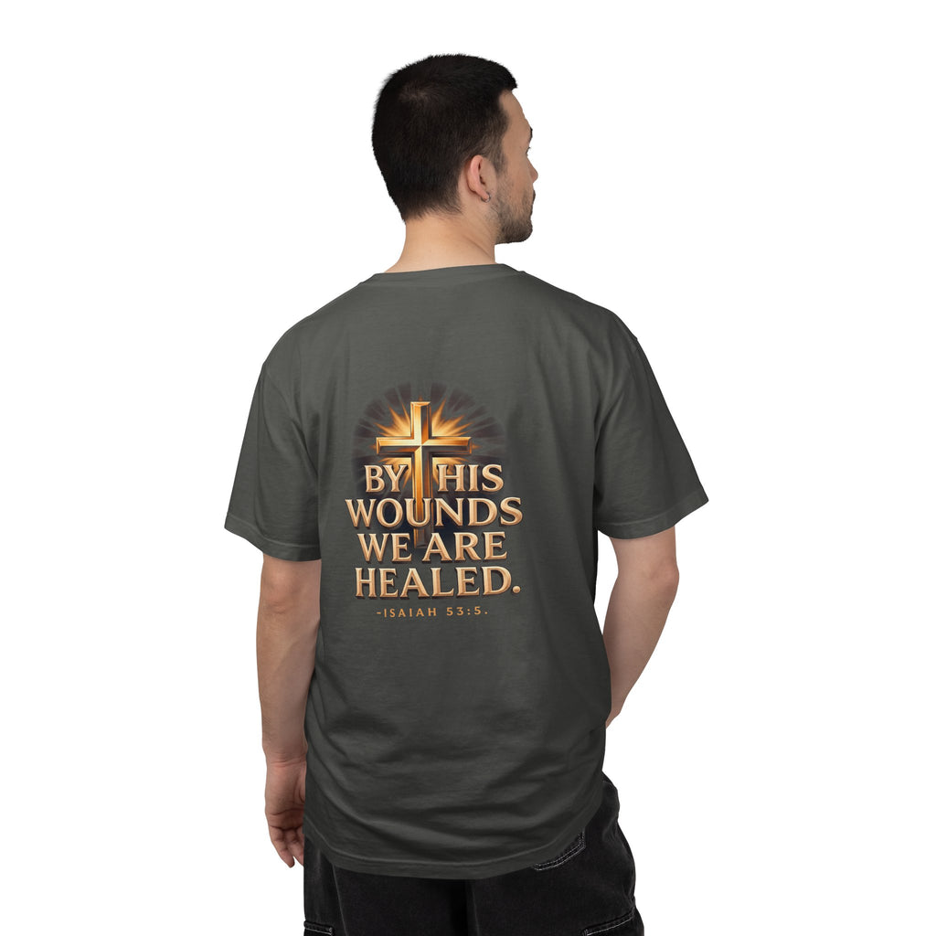 Christian Cross T-Shirt — "By His Wounds We Are Healed" Faith Tee