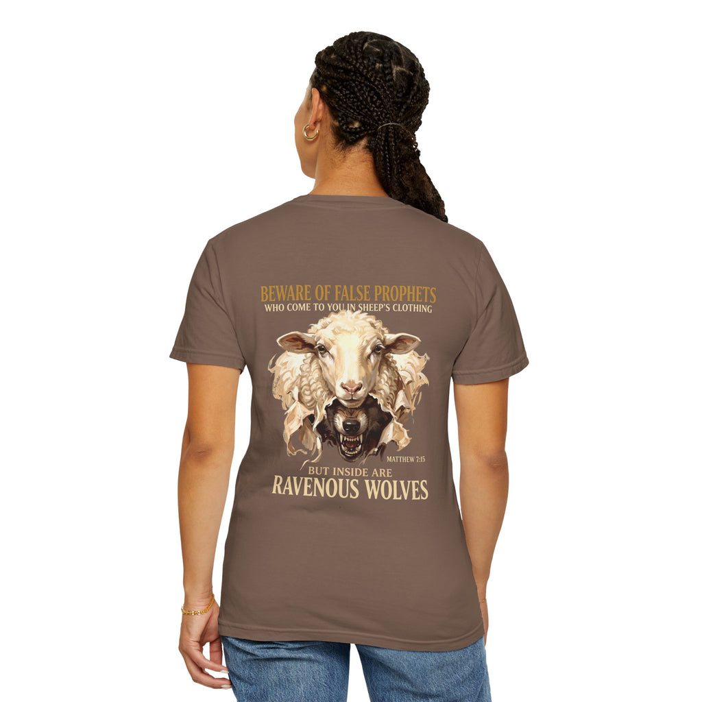 Christian Graphic T-Shirt — "Ravenous Wolves" Sheep & Cross Faith Tee
