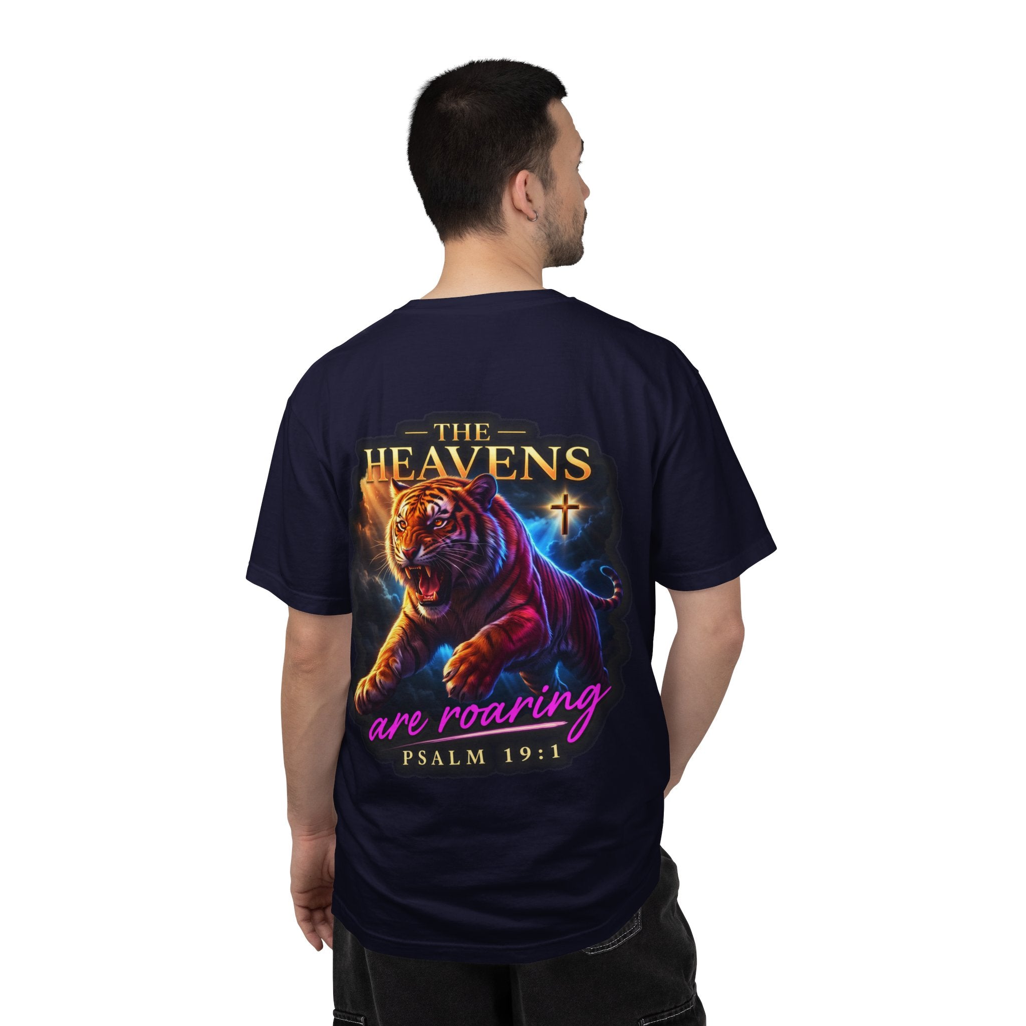 Christian Tiger T-Shirt — “The Heavens Are Roaring” Psalm 19:1 Graphic Tee