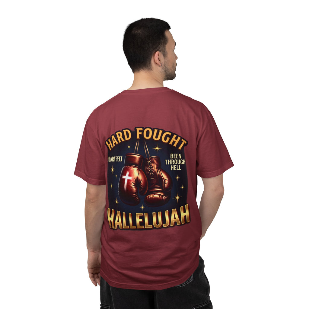 Hallelujah Boxing T-Shirt — "Hard Fought, Been Through Hell" Christian Graphic Tee