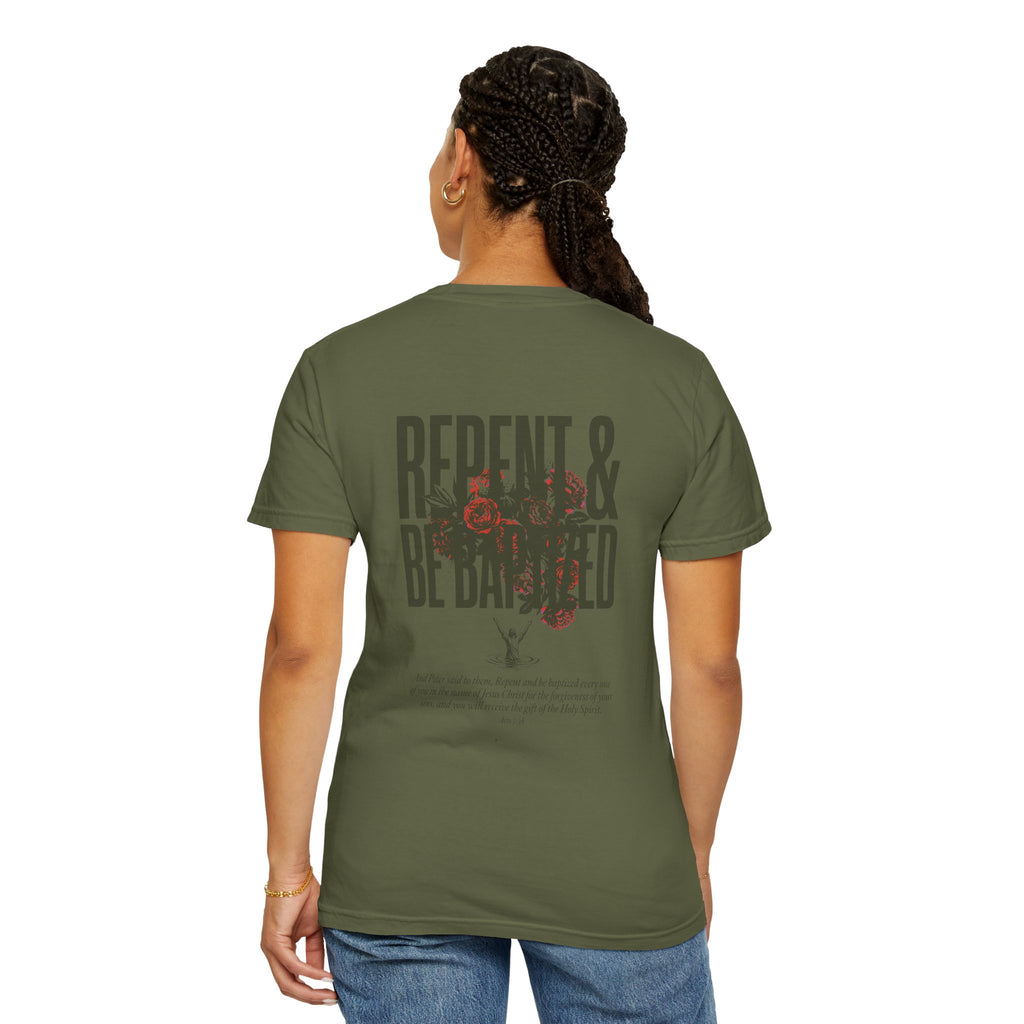 Repent & Be Baptized T-Shirt — Floral Cross Christian Graphic Tee