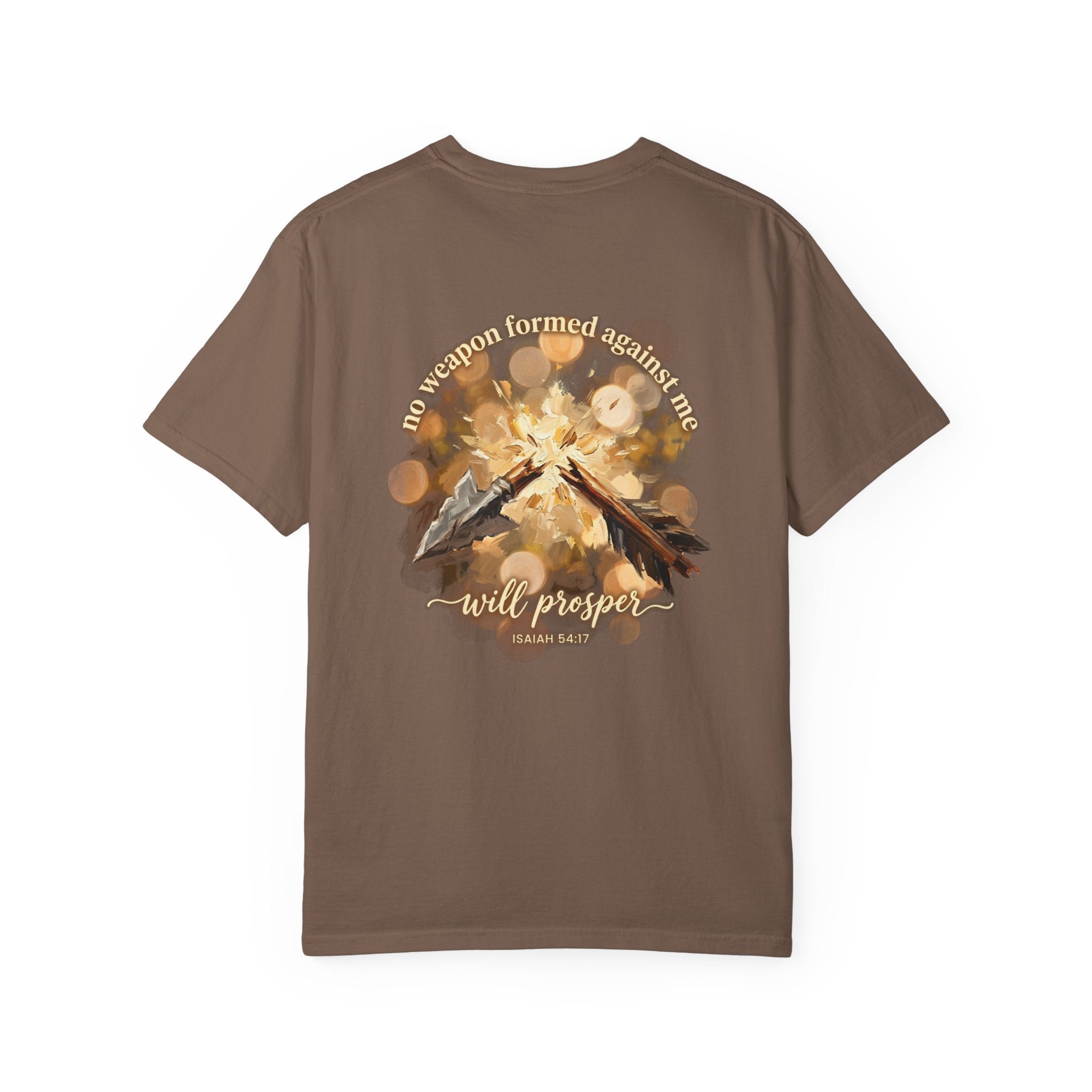 Christian Cross T-Shirt — "No Weapon Formed Against Me Will Prosper" Psalm 118:6 Graphic Tee