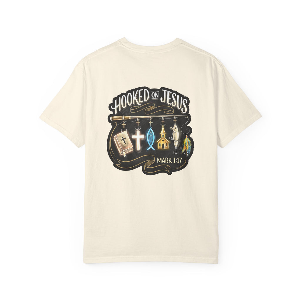 Hooked on Jesus T-Shirt — Christian Faith Graphic Tee (Mark 1:17)
