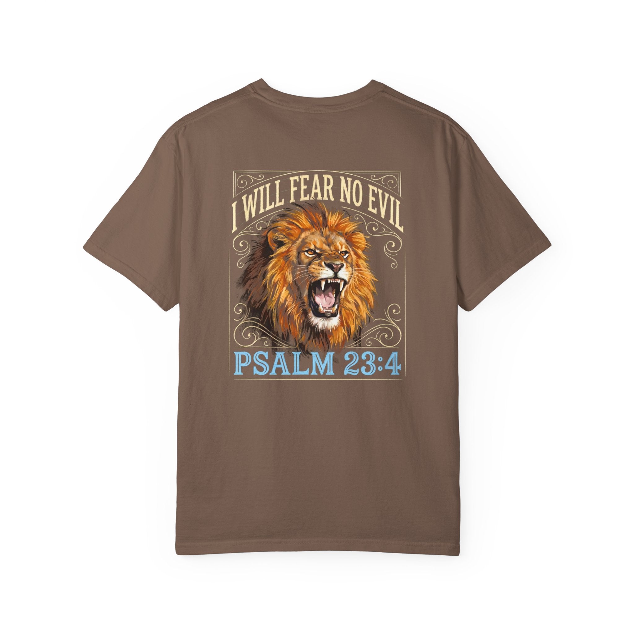 Psalm 23:4 Lion T-Shirt — I Will Fear No Evil Christian Tee