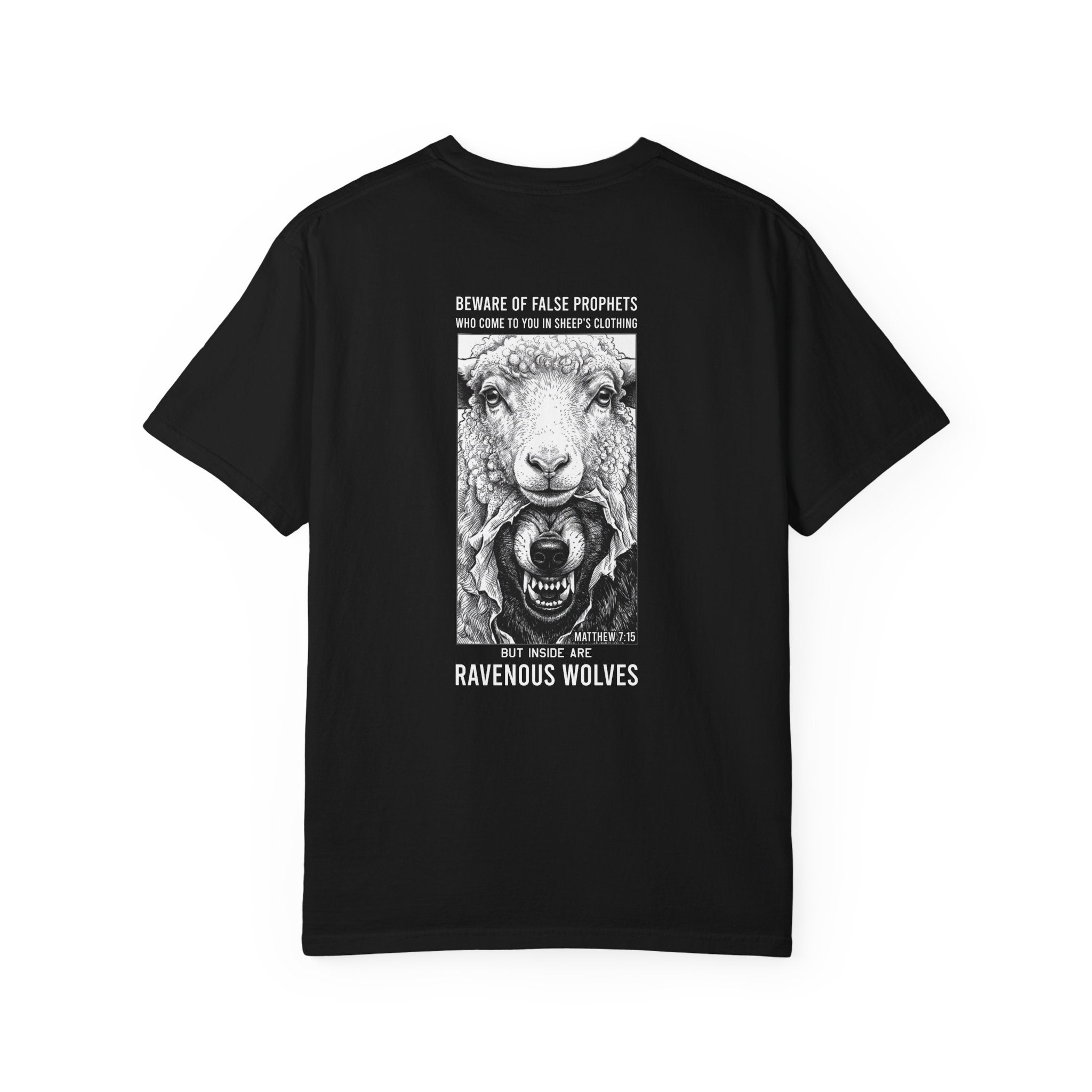 Ravenous Wolves Graphic T‑Shirt — 'Beware of False Prophets' Christian Cross Tee