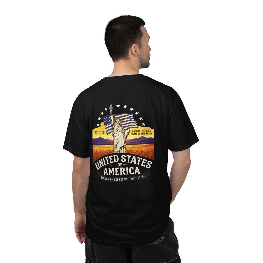 America Graphic T-Shirt — United States Vintage Statue of Liberty Back Print