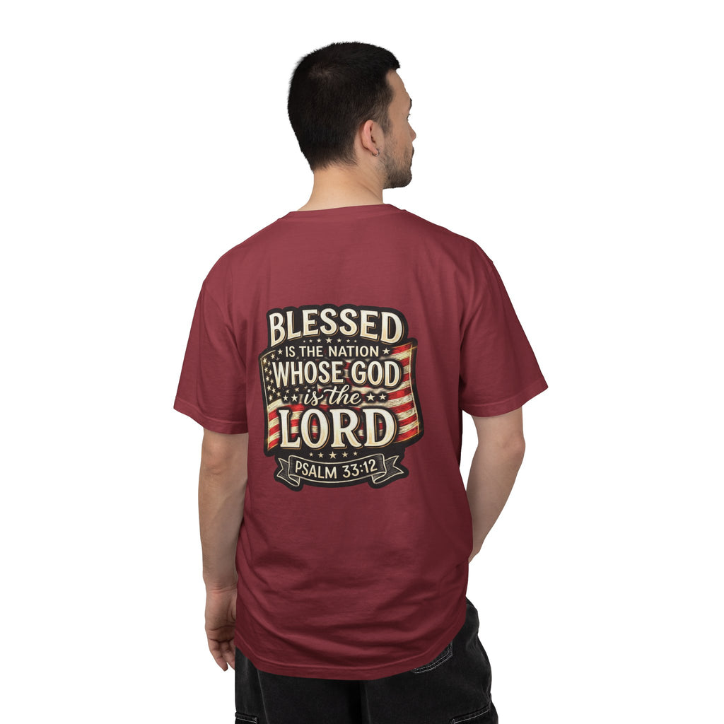 Christian Cross T-Shirt — "Blessed is the nation whose God is the Lord" Psalms Tee