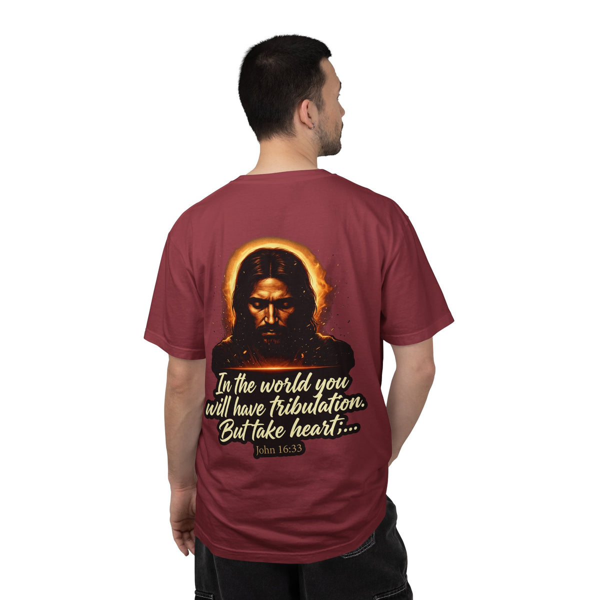 Christian Cross T-Shirt — "In the world you will have tribulation" Inspirational Jesus Graphic Tee