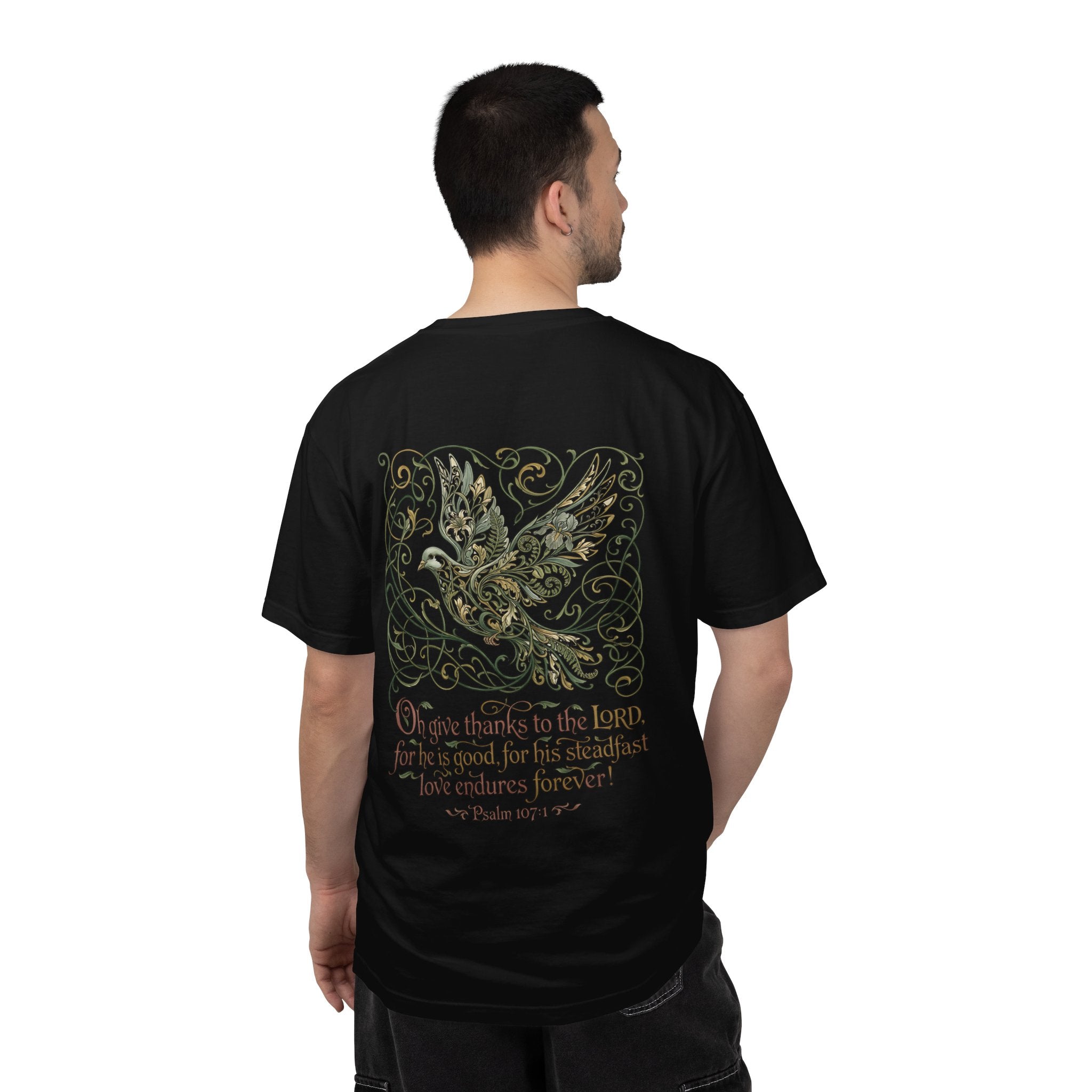 Christian Cross T-Shirt — ‘Give Thanks to the Lord’ Dove Graphic Tee