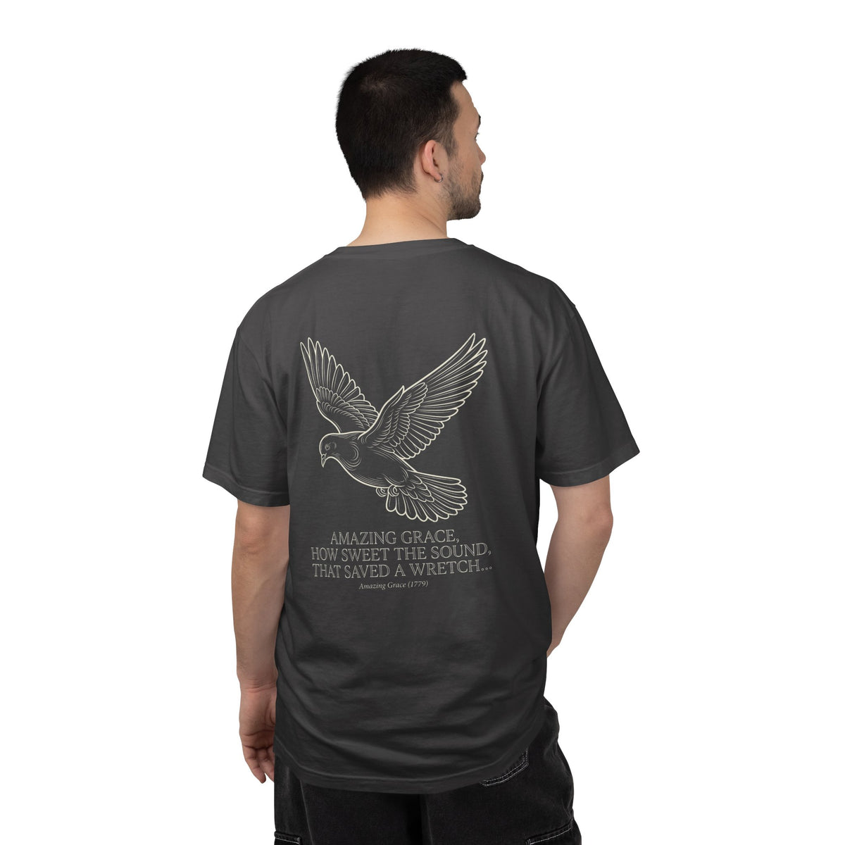 Christian Cross T-Shirt — Dove & “Amazing Grace” Back Graphic