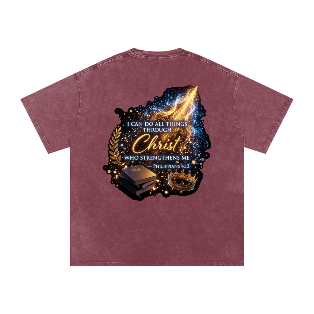 Through Christ Snow Washed Oversized Cotton T-Shirt