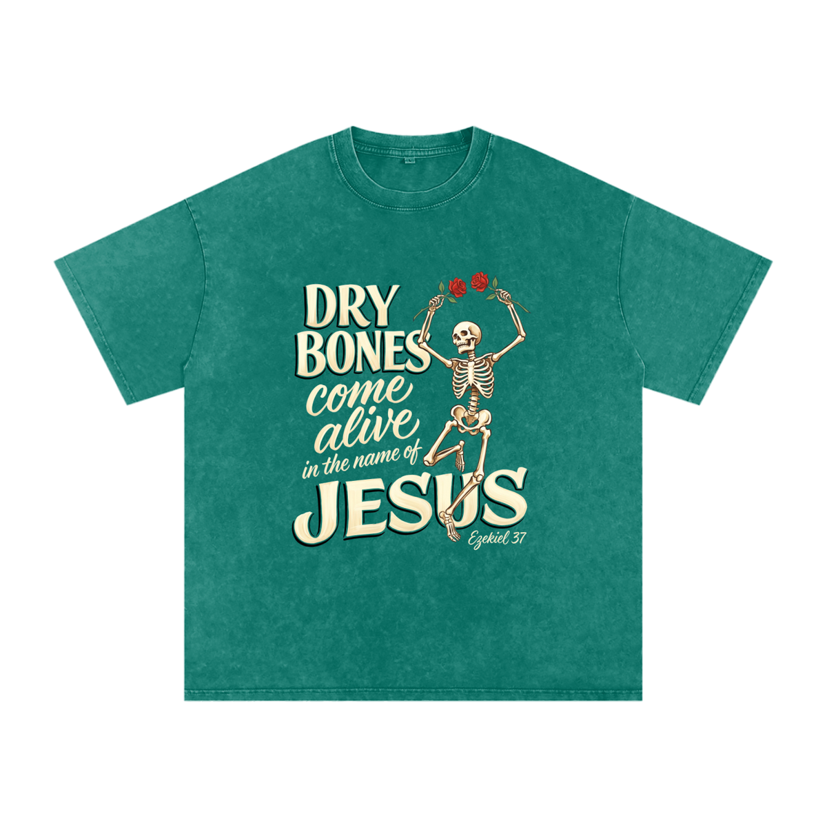 Dry Bones Snow Washed Oversized Cotton T-Shirt