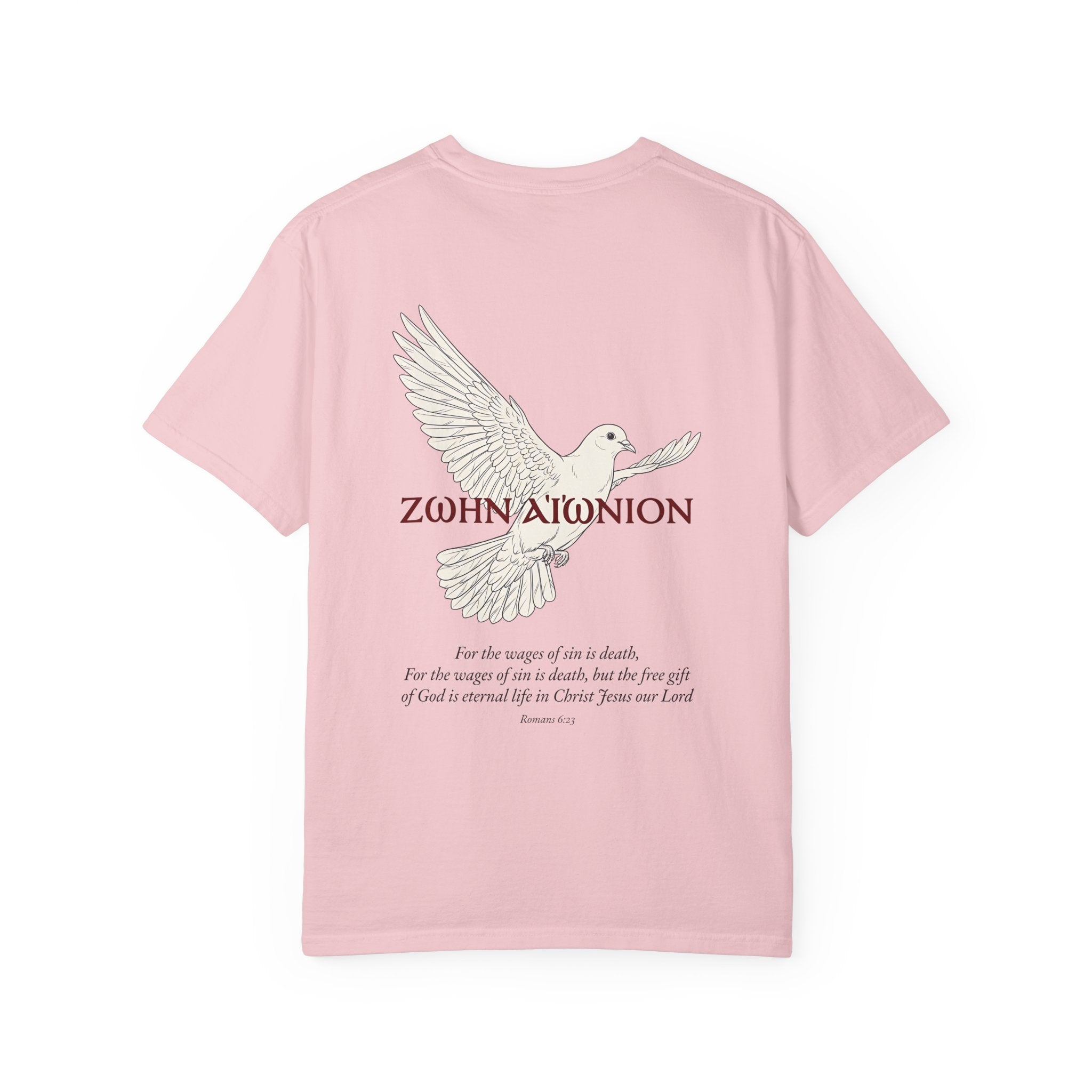 Christian Dove T-Shirt — Three Crosses Front & Dove Back with Scripture