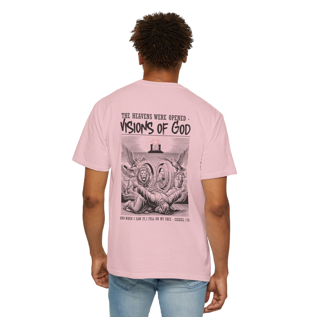 Religious T-Shirt — “Visions of God” Back Print with Small Cross