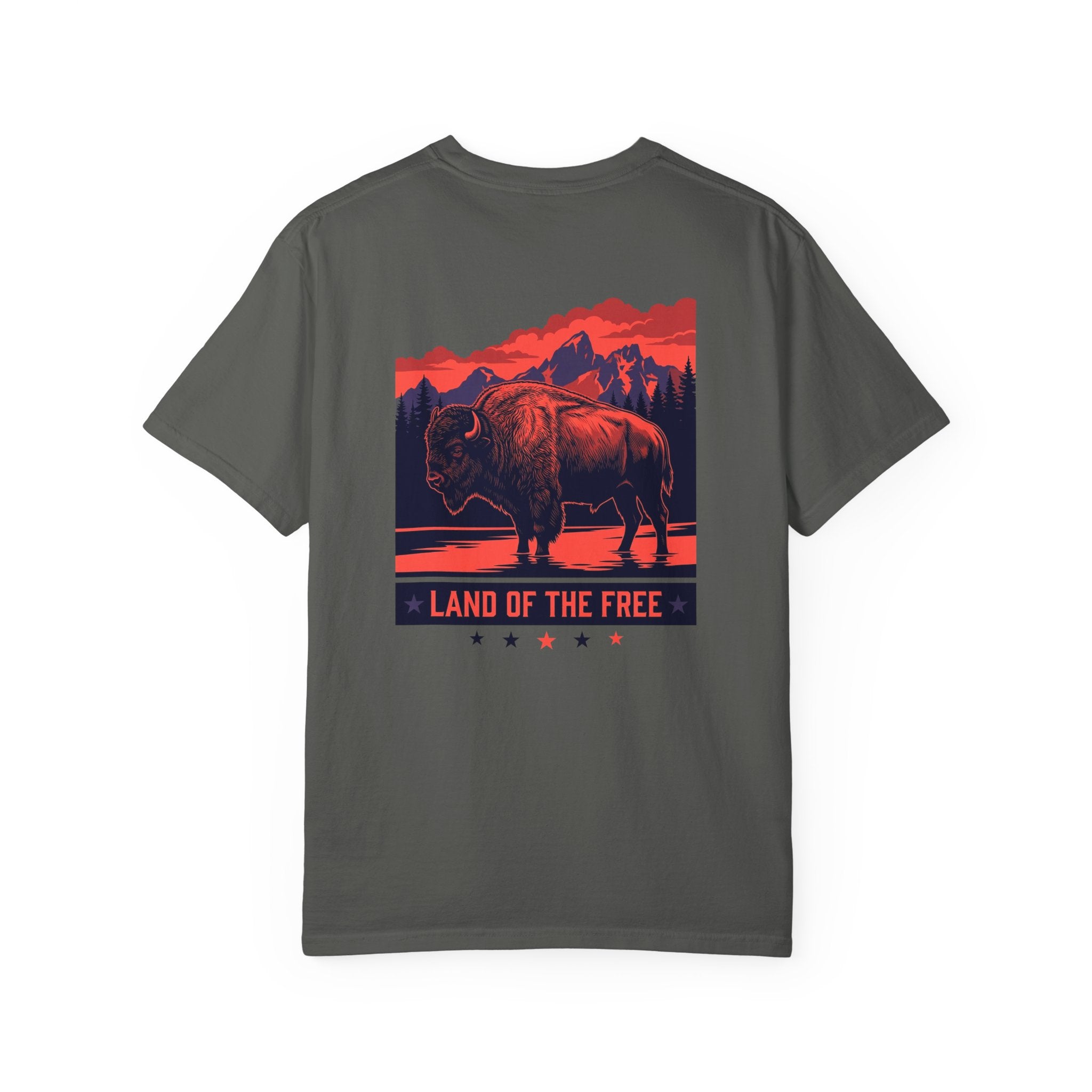 Americana Buffalo Tee — "Land of the Free" Garment-Dyed T-Shirt