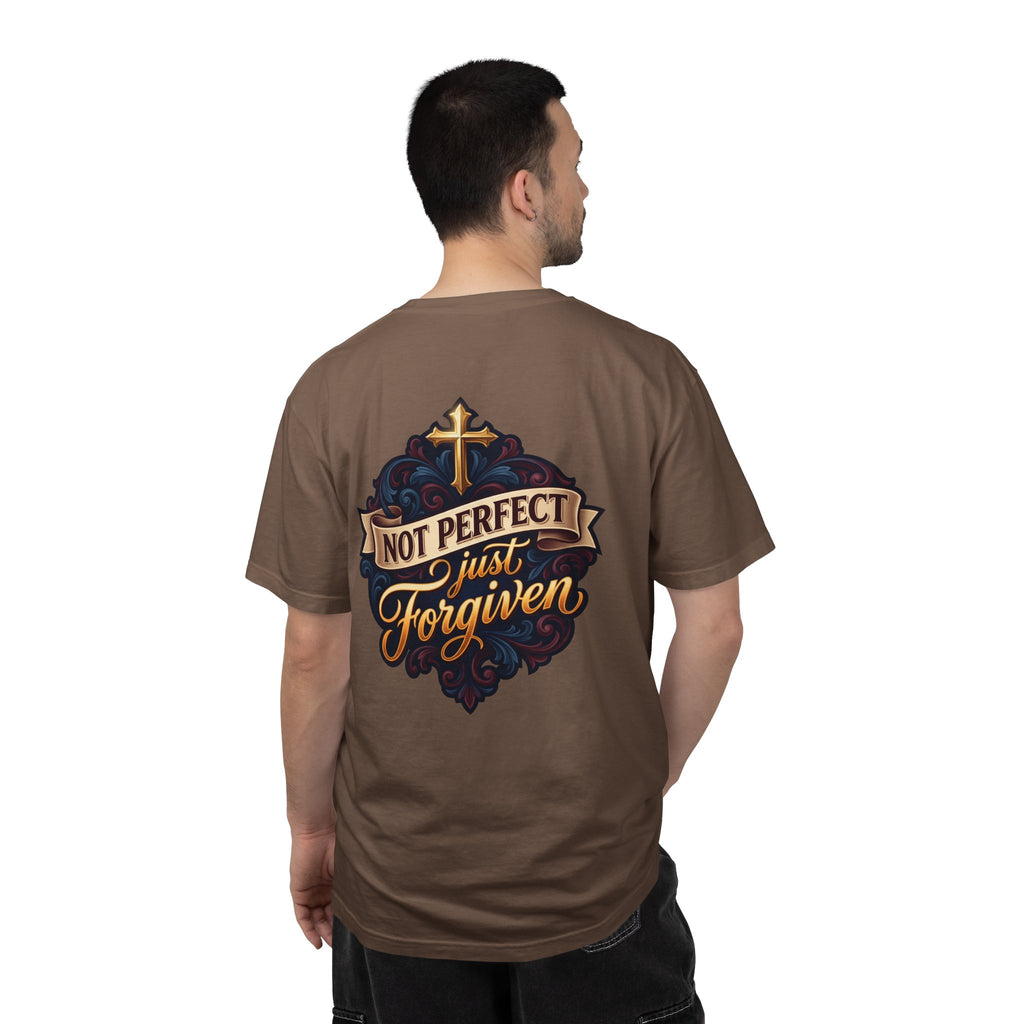 Christian Cross T-Shirt — "Not Perfect, Just Forgiven" Garment-Dyed Tee