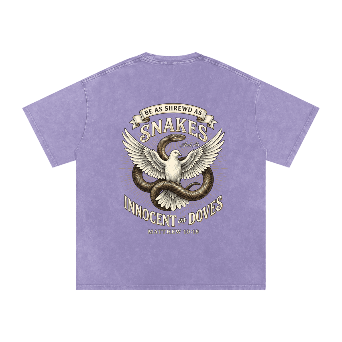 Snakes and Doves Snow Washed Oversized Cotton T-Shirt